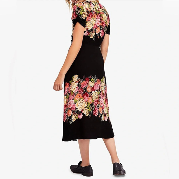 NWT Free People Black Jaimie Floral Midi Dress Size Small Retail $168 - Picture 2 of 9